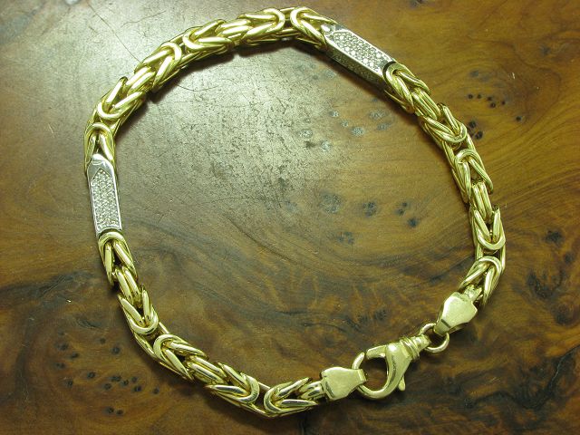 14kt 585 bicolor Gold Königsarmband mit Zirkonia Besatz / 23,0 cm / 36,4g