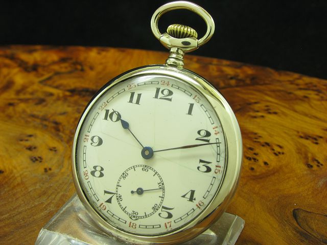 Open Face Taschenuhr aus Neusilber / Durchmesser 50,0 mm