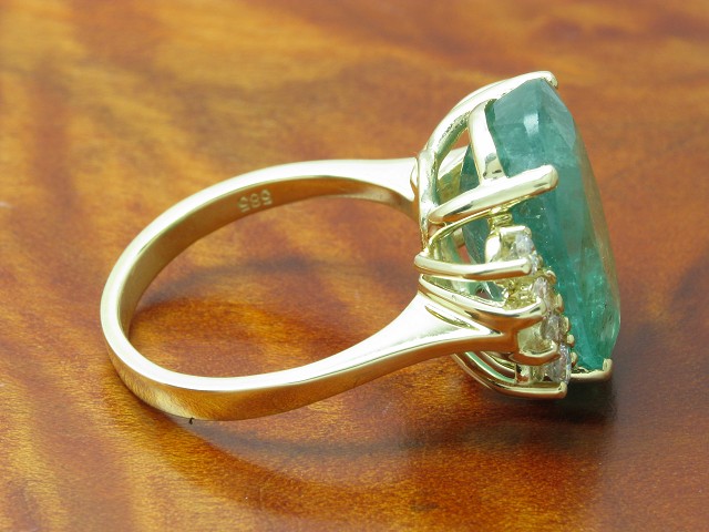 14kt 585 Gelbgold Ring mit 0,52ct Brillant & 11,75ct Smaragd Besatz / RG 57 