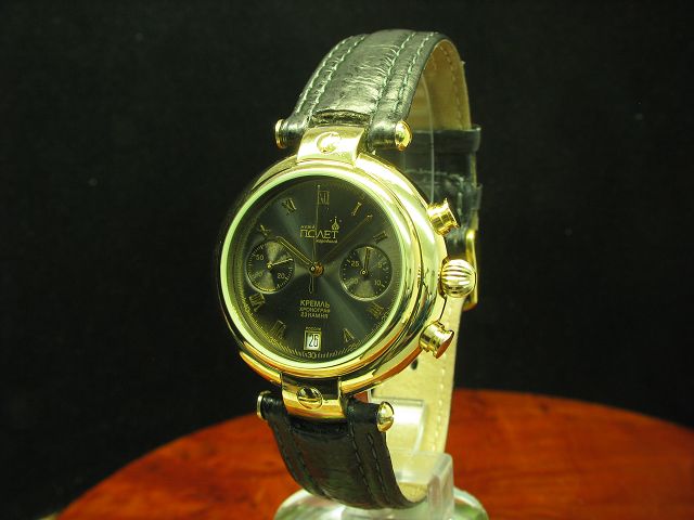 Poljot Basilika Chronograph Gold Mantel Handaufzug Herrenuhr / Kaliber 3133