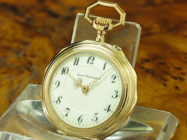 Union Horlogere 8kt 333 Gold Open Face Taschenuhr / Durchmesser 30,0mm