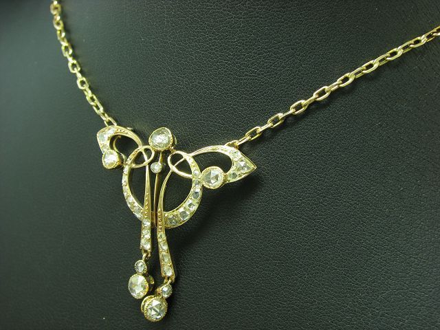 14kt 585 & 8kt 333 Gelbgold Art-Decó Collier mit 2,69ct Diamant Besatz / 42cm