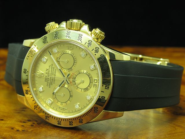 Rolex Daytona 18kt Gold Herrenuhr / Diamond Dial & Kautschuk Armband / Ref 116528H