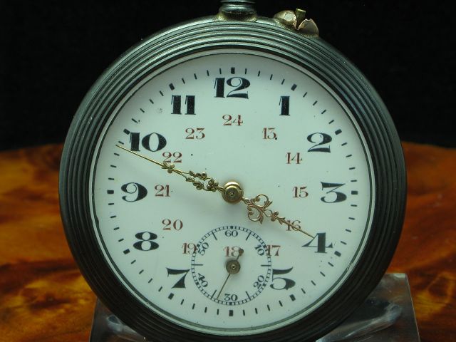 Open Face Edelstahl Taschenuhr mit 24h Anzeige / Durchmesser 50,5 mm