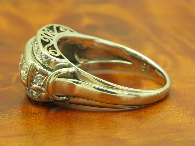 14kt 585 Weißgold Art-Deco Ring mit 0,70ct Brillant & 0,30ct Diamant / RG 62,5 