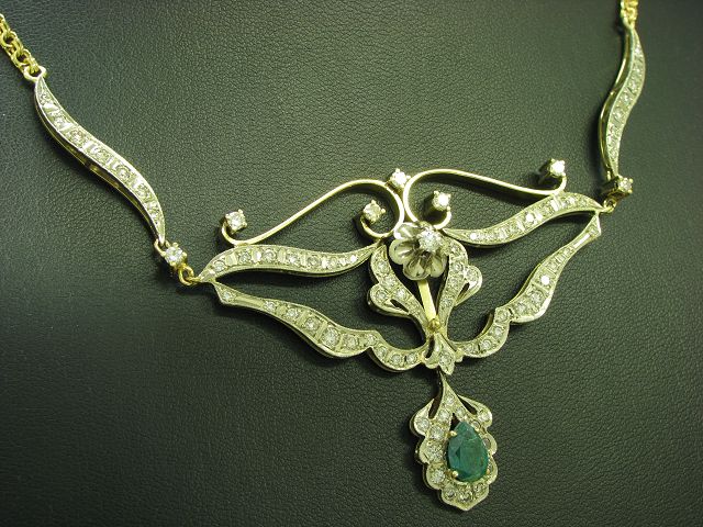 18kt 750 bicolor Gold Collier mit 2,13ct Brillant & 1,64ct Smaragd Besatz / 50cm