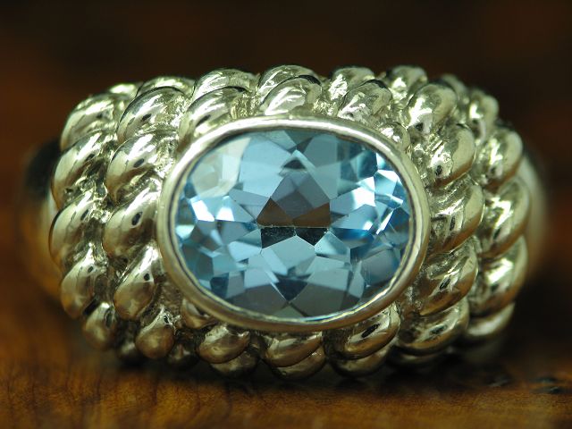 Anello D'argento Con Topazio Azzurro Brasiliano E Zaffiro, 4,1 Carati - Foto 5