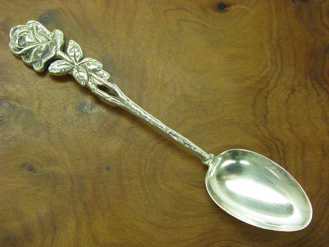 800 Silber Mokkalöffel / Rose / Floral / Espressolöffel / Echtsilber / 7,4g